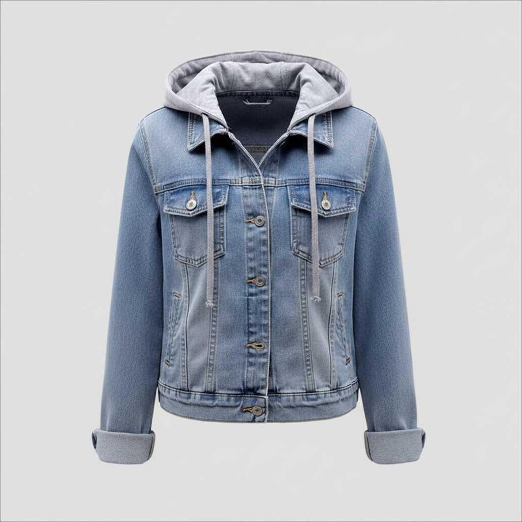Damen Denim Jacke mit Abnehmbarer Kapuze | Jacke Damen