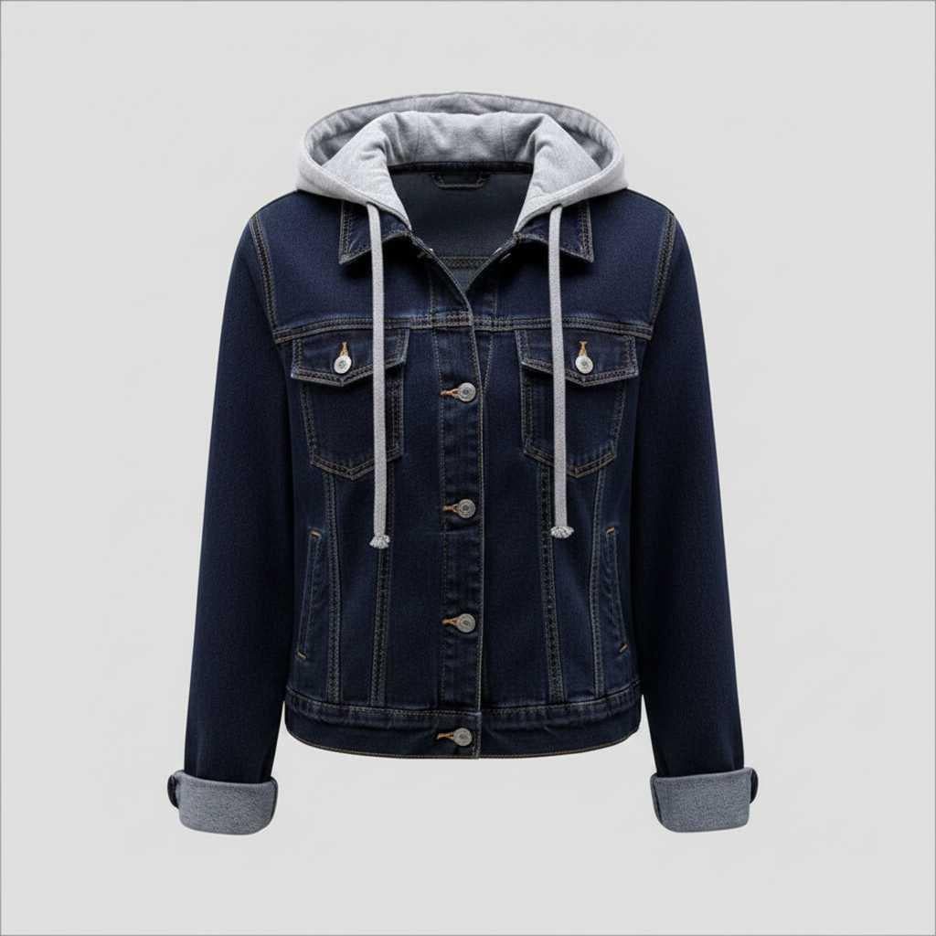 Damen Denim Jacke mit Abnehmbarer Kapuze | Jacke Damen