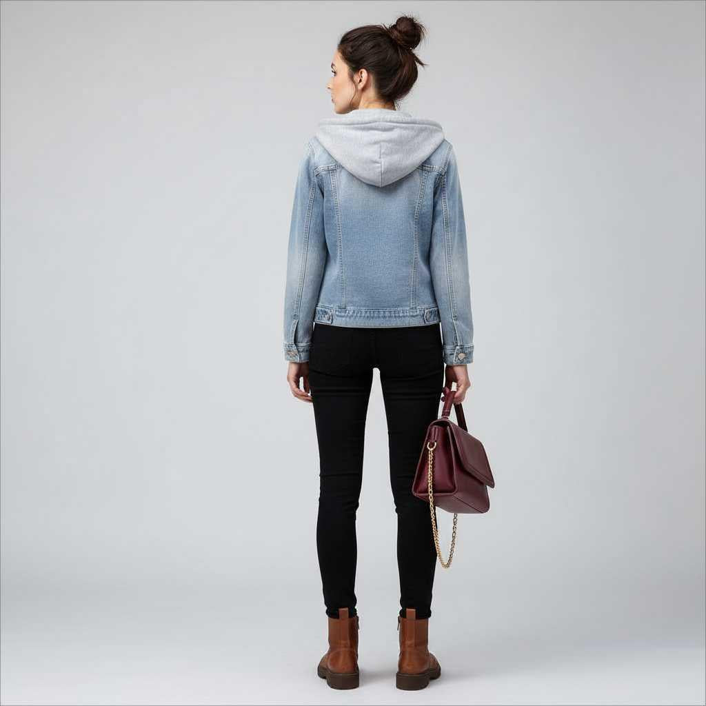 Damen Denim Jacke mit Abnehmbarer Kapuze | Jacke Damen
