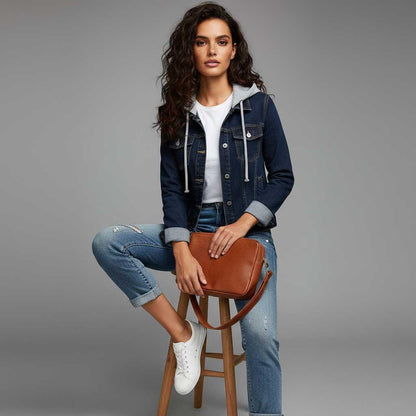 Damen Denim Jacke mit Abnehmbarer Kapuze | Jacke Damen