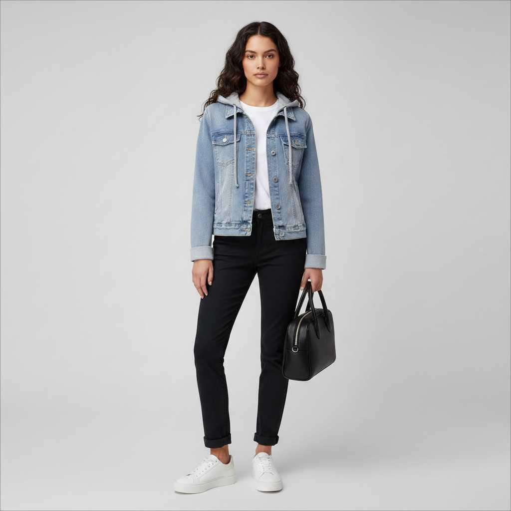 Damen Denim Jacke mit Abnehmbarer Kapuze | Jacke Damen
