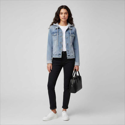 Damen Denim Jacke mit Abnehmbarer Kapuze | Jacke Damen